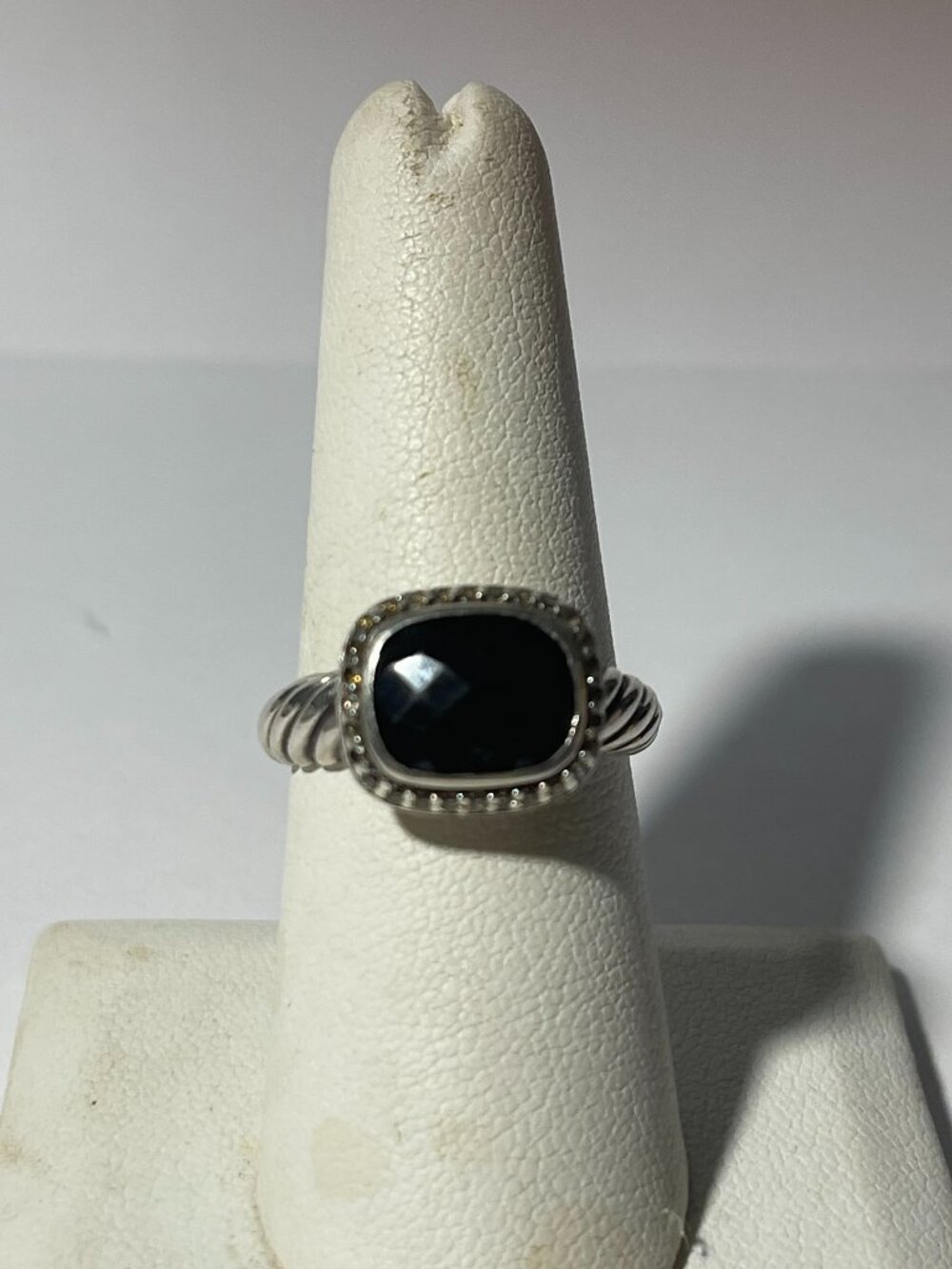 David Yurman Black Onyx and Diamonds 925 Sterling Silver Cable Twist Ring 8